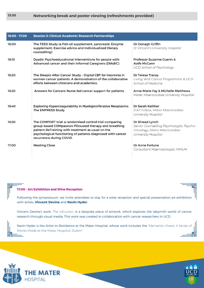 Programme for cancer research symposium at the Mater in September 2023 - page 2